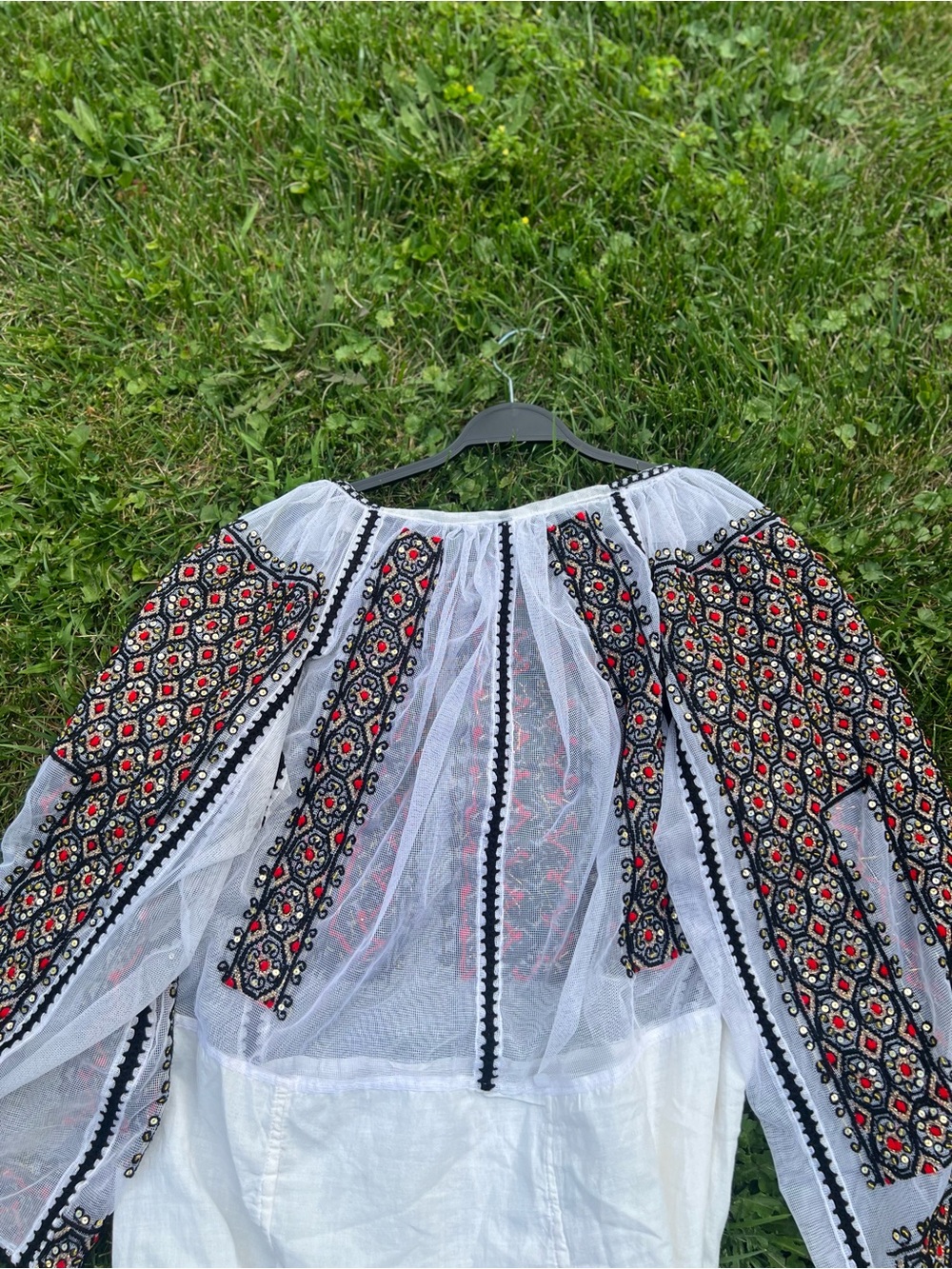 Ie long Romanian authentic Embroidered by hand White Maxi Dress - Picture 4 of 11